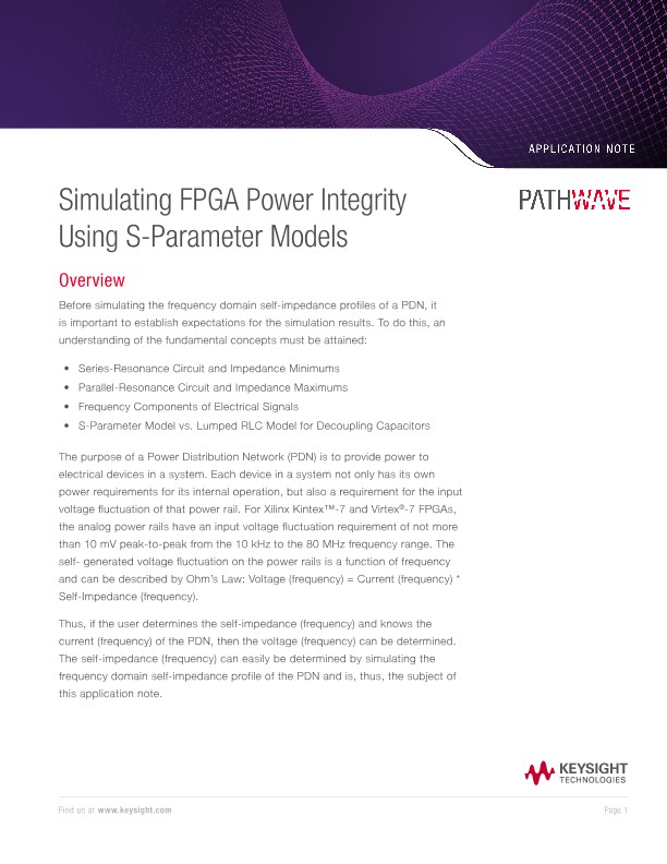 Simulating FPGA Power Integrity Using S-Parameter Models
