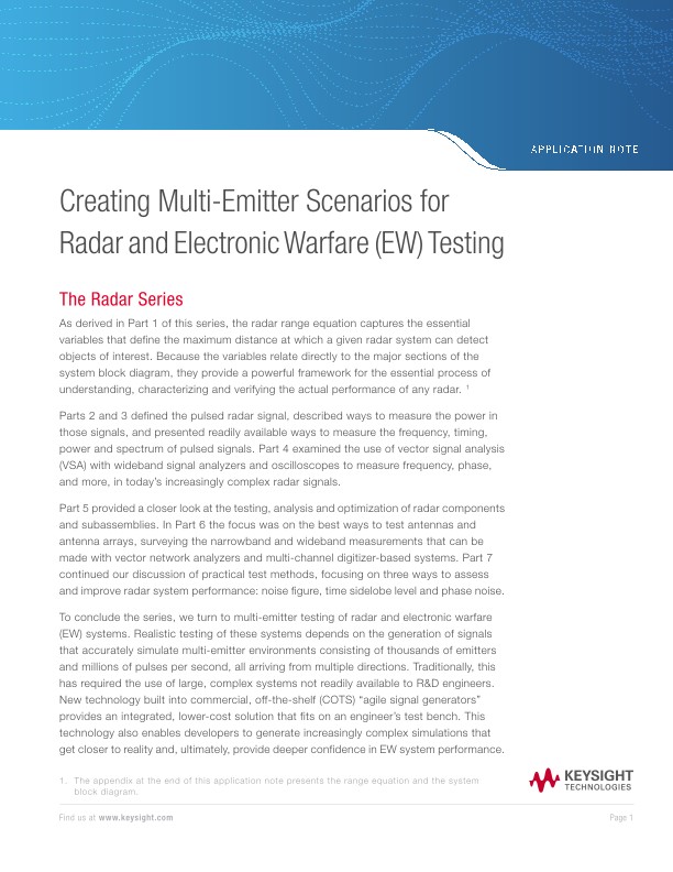 Creating Multi-Emitter Scenarios for Radar and Electronic Warfare (EW) Testing