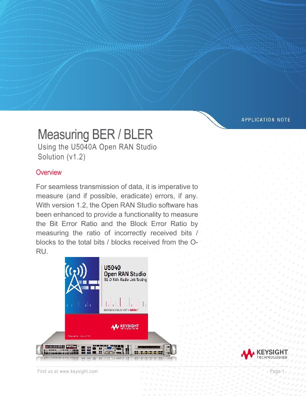 Measuring BER / BLER using the U5040A Open RAN Studio Solution Application Note