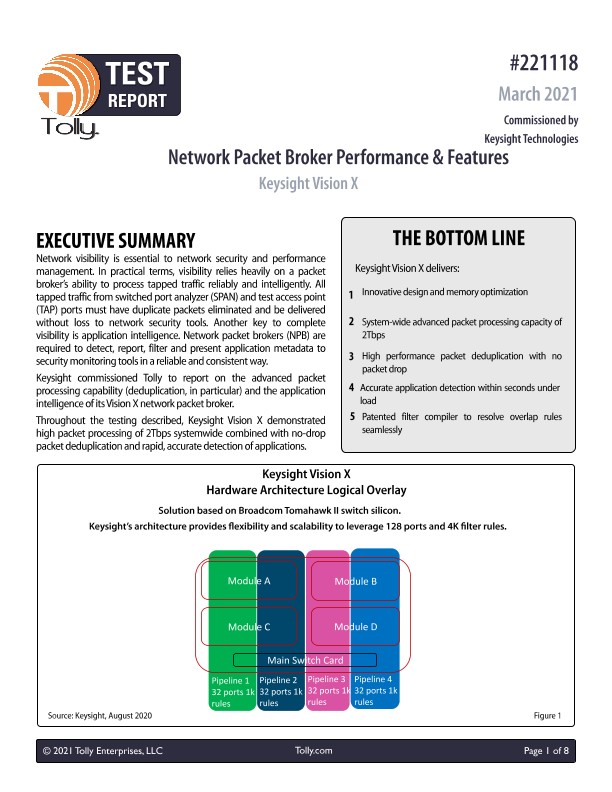 Tolly Test Report, Keysight Vision X, Network Packet Broker Performance & Features