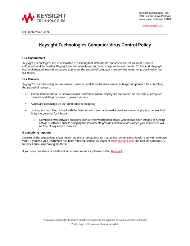 Keysight Computer Virus Control Policy