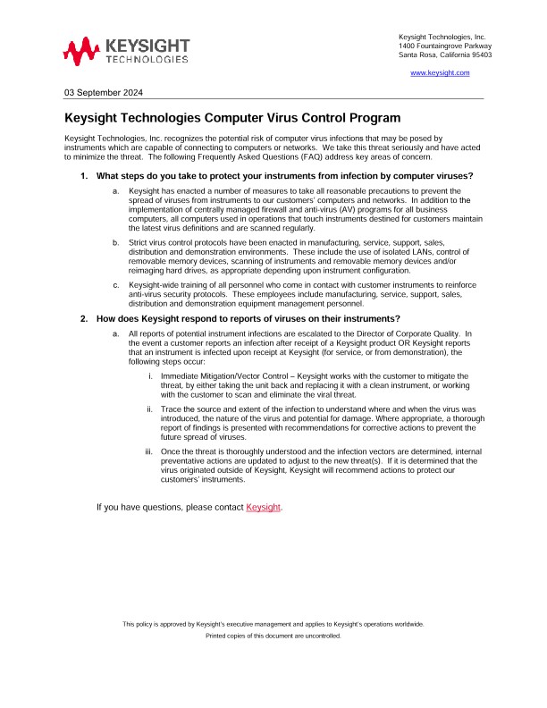 Keysight Computer Virus Control Program