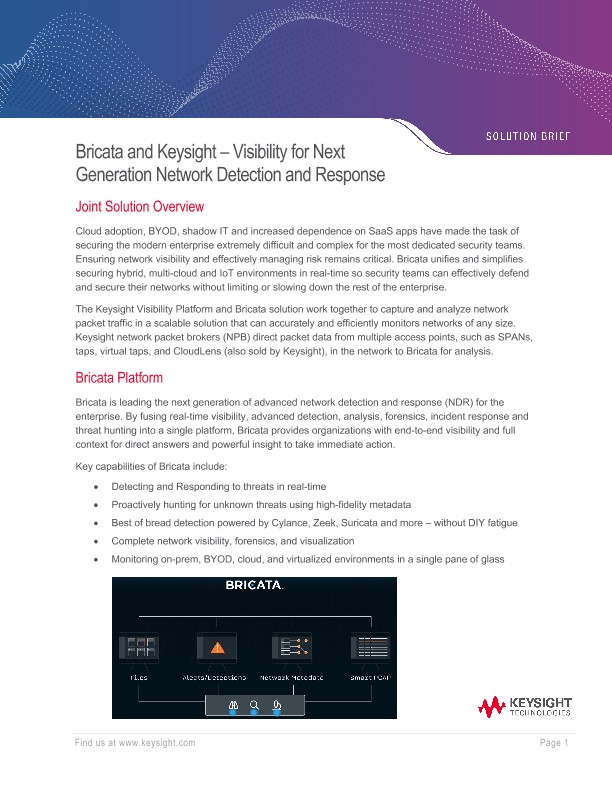 Bricata and Keysight – Visibility for Next Generation Network Detection and Response