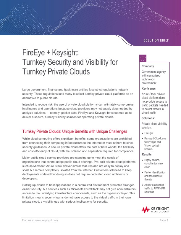FireEye + Keysight: Turnkey Security and Visibility for Turnkey Private Clouds