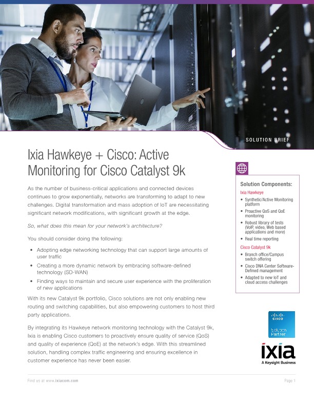 Ixia Hawkeye + Cisco: Active Monitoring for Cisco Catalyst 9k