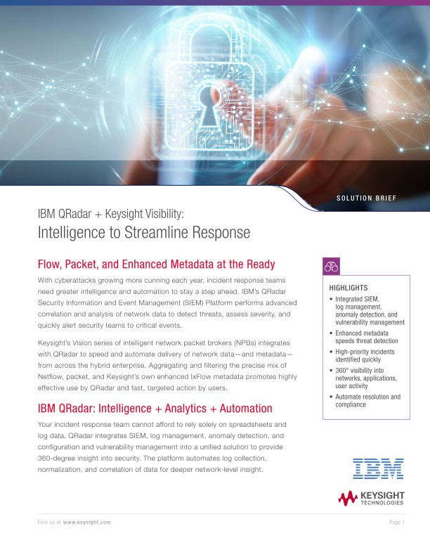 IBM QRadar + Keysight Visibility: Intelligence to Streamline Response