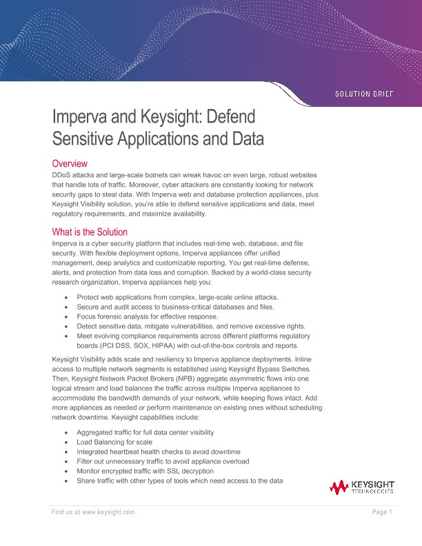 Imperva and Keysight: Defend Sensitive Applications and Data
