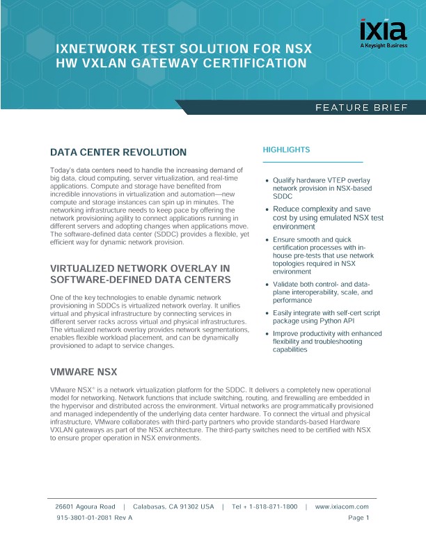 IxNetwork Test Solution for NSX HW VXLAN Gateway Certification