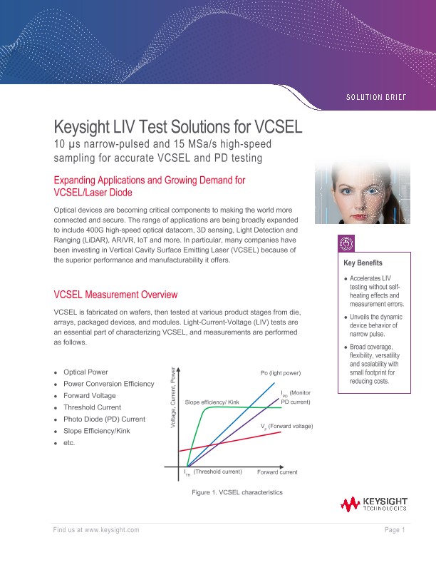 Keysight LIV Test Solutions for VCSEL