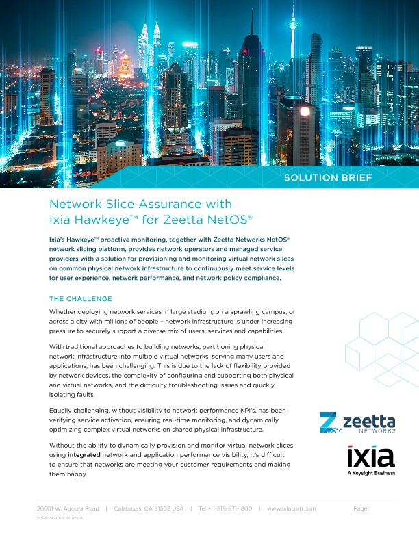 Network Slice Assurance with Ixia Hawkeye™ for Zeetta NetOS®