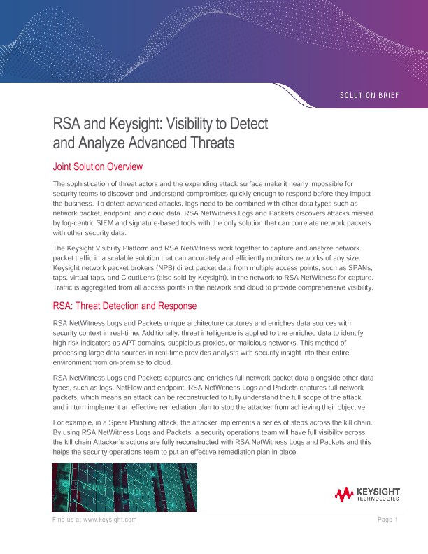 RSA and Keysight: Visibility to Detect and Analyze Advanced Threats