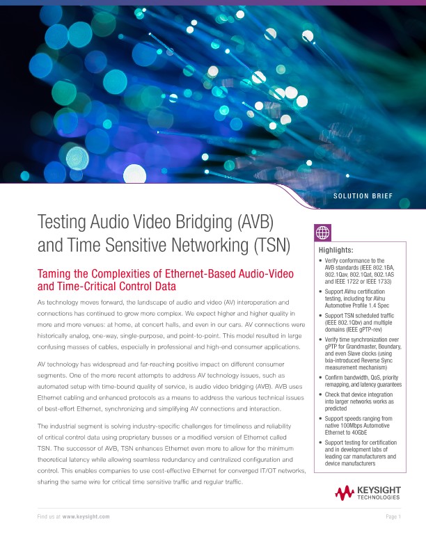 Testing Audio Video Bridging (AVB) and Time Sensitive Networking (TSN)