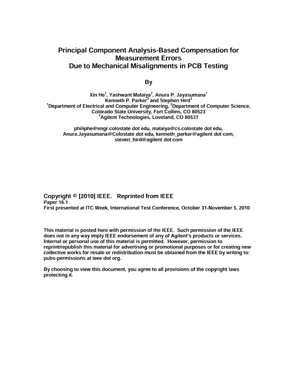 Principal Component Analysis-Based Compensation for Measurement Errors Due to Mechanical Misalignment in PCB Testing 