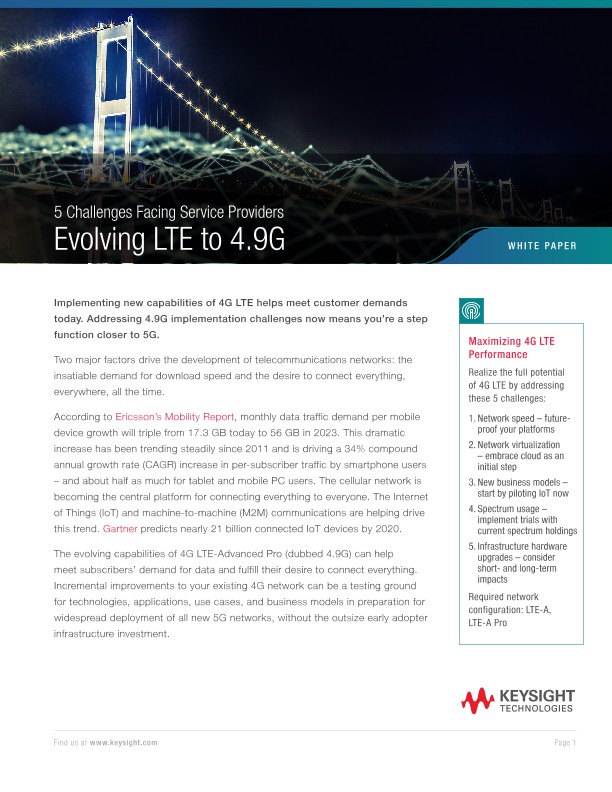 Evolving LTE to 4.9G – Challenges Facing Service Providers