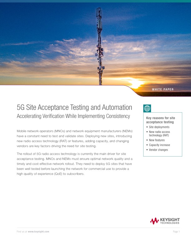 5G Site Acceptance Testing and Automation Accelerating Verification While Implementing Consistency