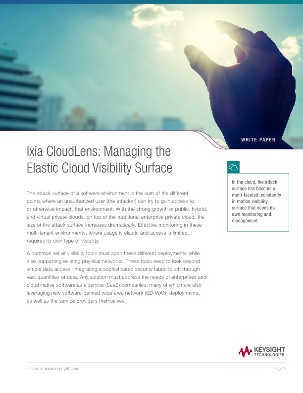 Ixia CloudLens: Managing the Elastic Cloud Visibility Surface