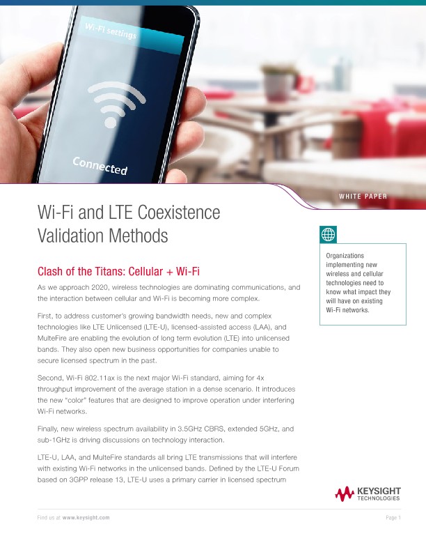 Wi-Fi and LTE Coexistence Validation Methods