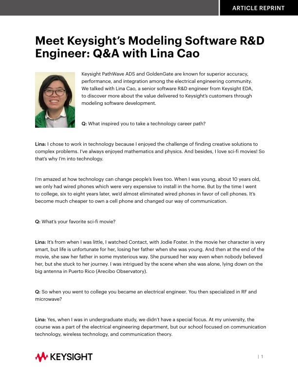Meet Keysight’s Modeling Software R&D Engineer: Q&A with Lina Cao