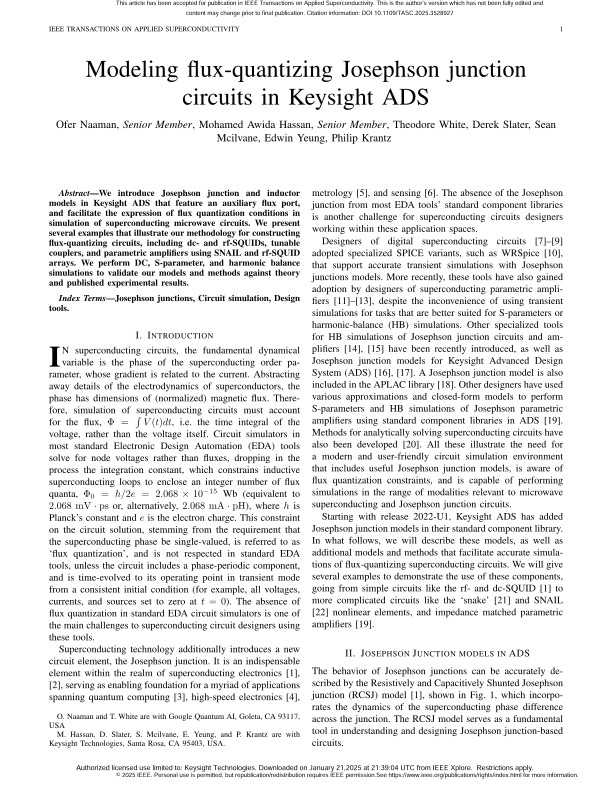 Modeling Flux-Quantizing Josephson Junction Circuits in Keysight ADS