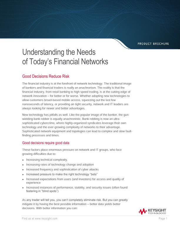 Understanding the Needs of Today's Financial Networks