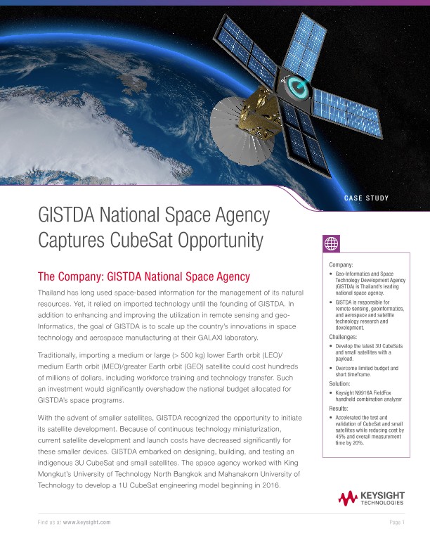 GISTDA Reduces CubeSat Cost and Measurement Time