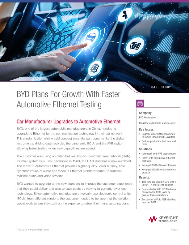 BYD Plans For Growth With Faster Automotive Ethernet Testing