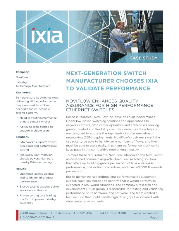 Manufacturer Works with Ixia to Validate Switch Functionality