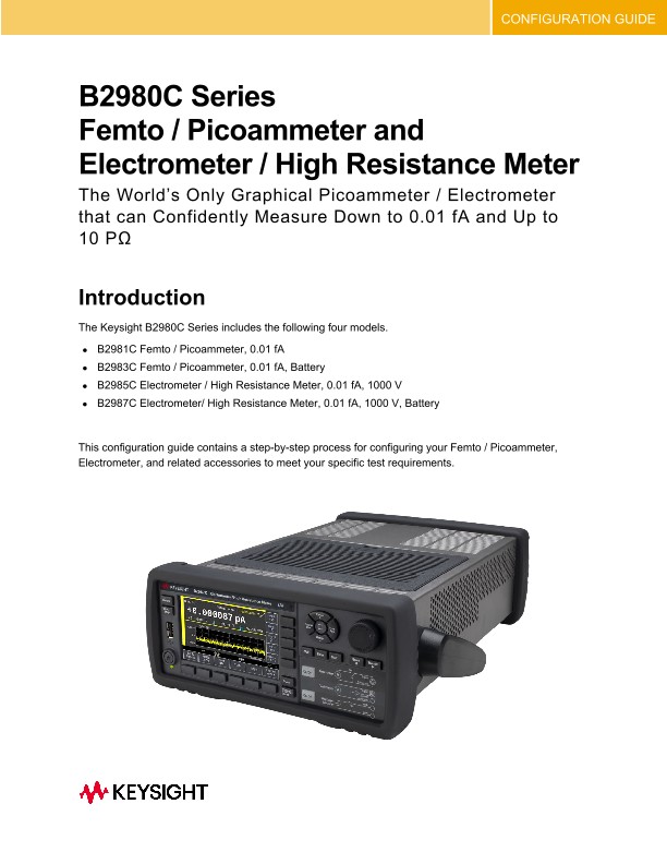 B2980C Series Femto / Picoammeter and Electrometer / High Resistance Meter