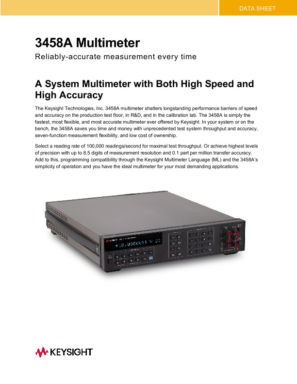 3458A Multimeter Reliably Accurate Measurement Every Time