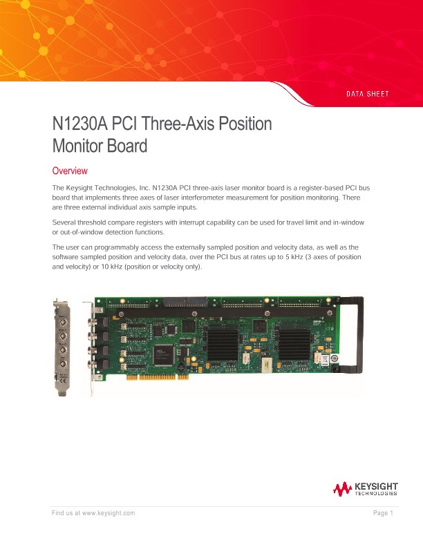 N1230A PCI Three-Axis Position Monitor Board