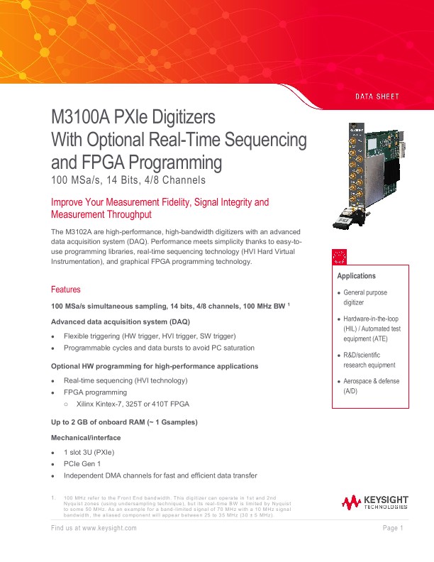 M3100A PXIe Digitizers with Optional Real-Time Sequencing and FPGA Programming
