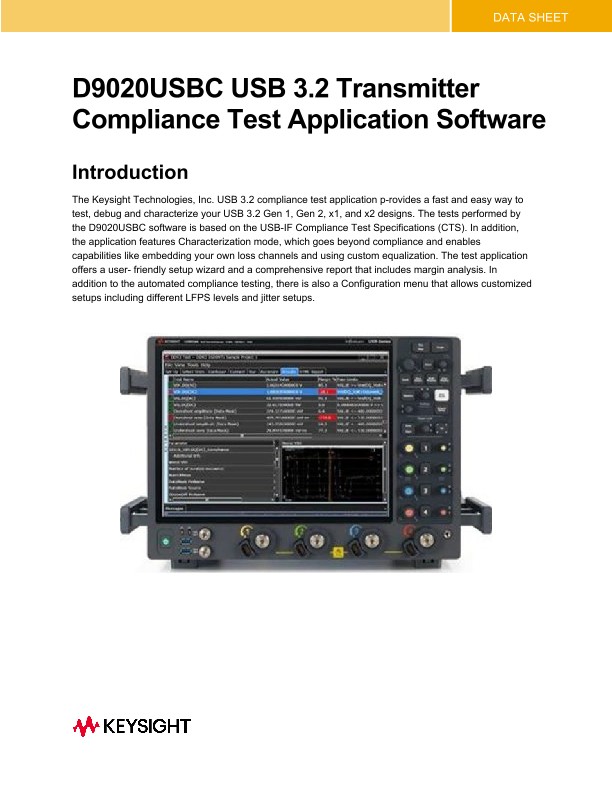 D9020USBC USB 3.2 Transmitter Compliance Test Application Software