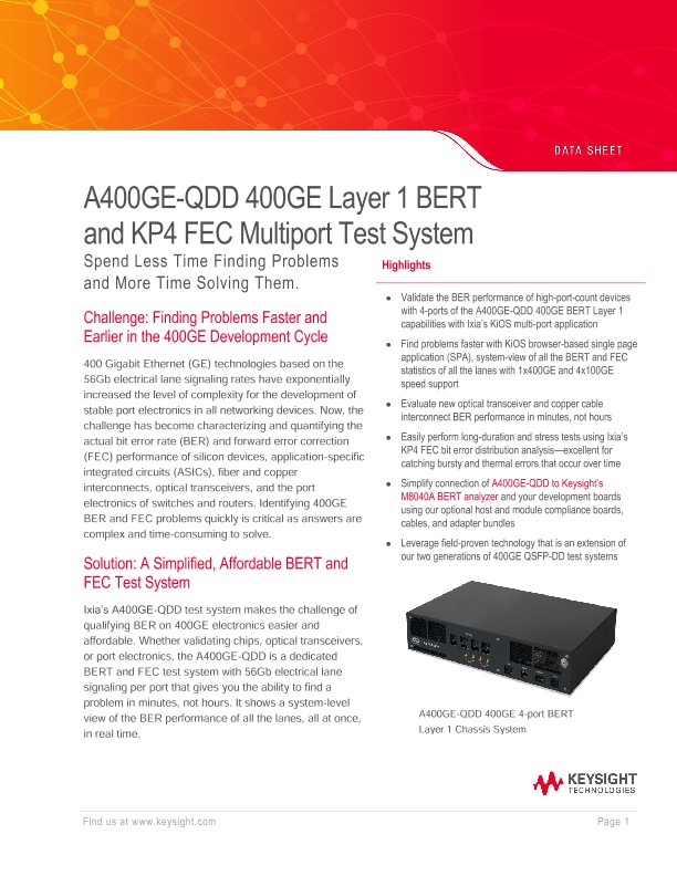 A400GE-QDD 400GE Layer 1 BERT and KP4 FEC Multiport Test System
