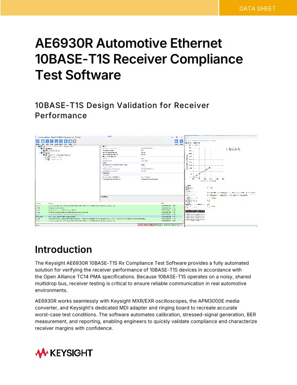 AE6930R Automotive Ethernet 10BASE-T1S Receiver Compliance Test Software