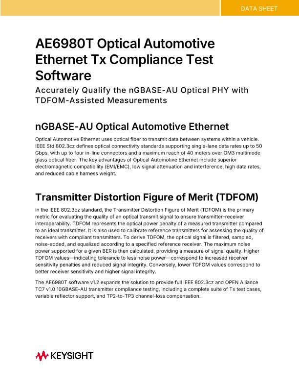 AE6980T Optical Automotive Ethernet Tx Compliance Test Software