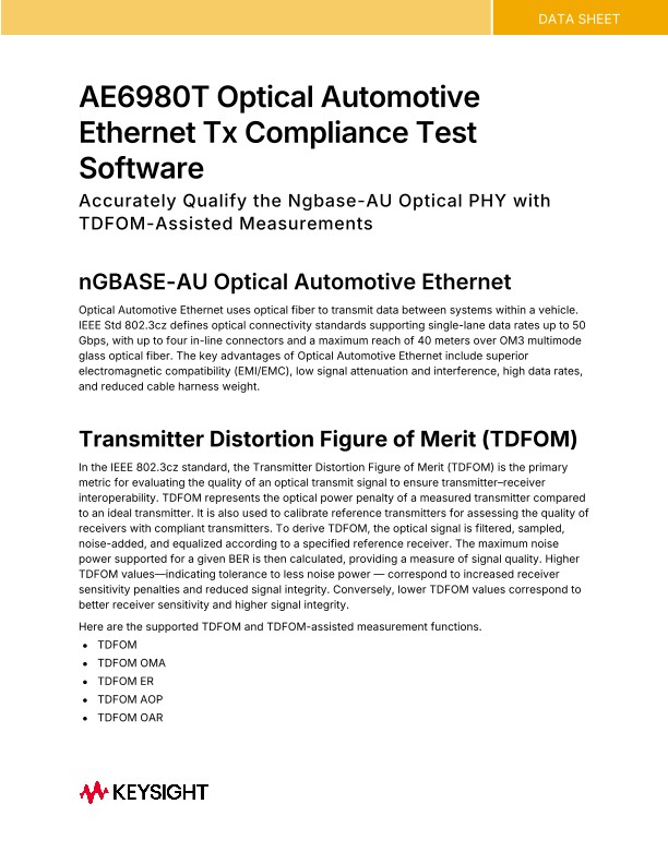 AE6980T nGBASE-AU Optical Automotive Ethernet Tx Test Solution