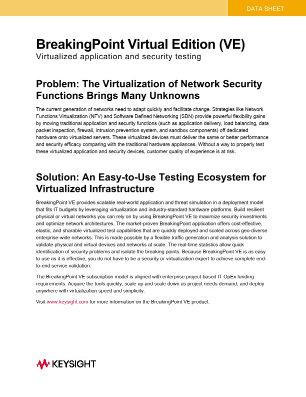 BreakingPoint Virtual Edition (VE): Virtualized Application and Security Testing