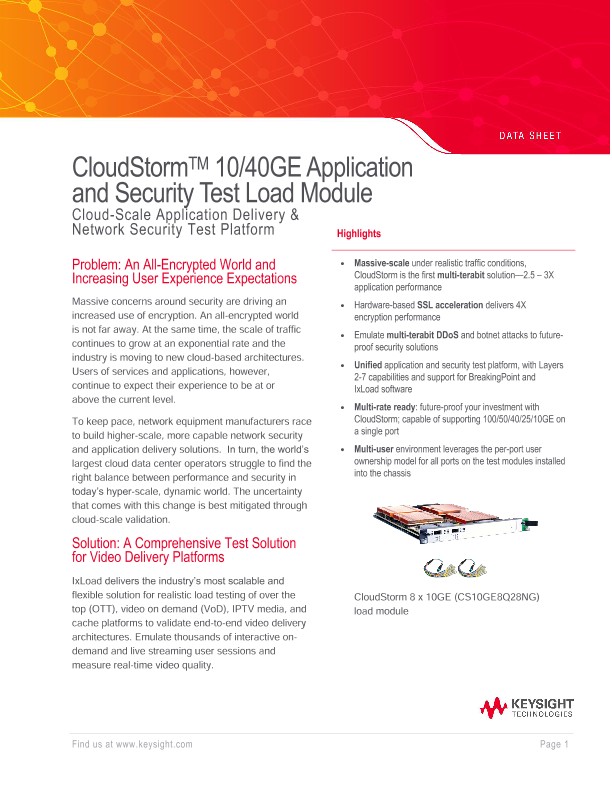 CloudStorm™ 10/40GE Application and Security Test Load Module