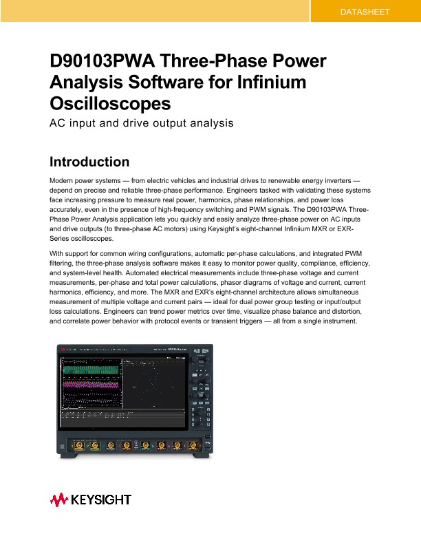 D90103PWA Three-Phase Power Analysis Software for Infinium Oscilloscopes