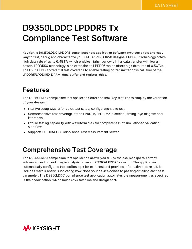 D9350LDDC LPDDR5 Tx Compliance Test Software