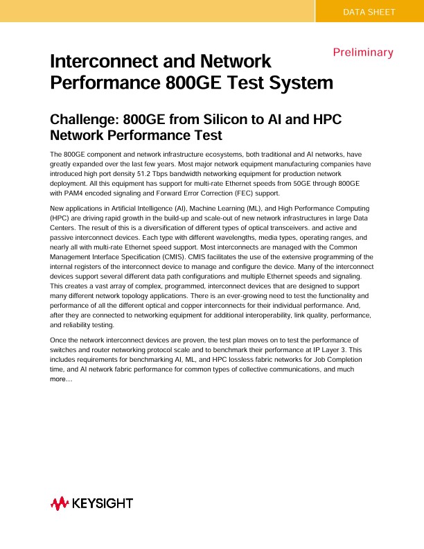 Interconnect and Network Performance 800GE Test System