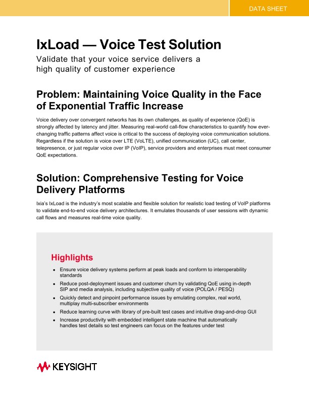 Ixloader Software IxLoad — Voice Test Solution PDF Asset Page | Keysight