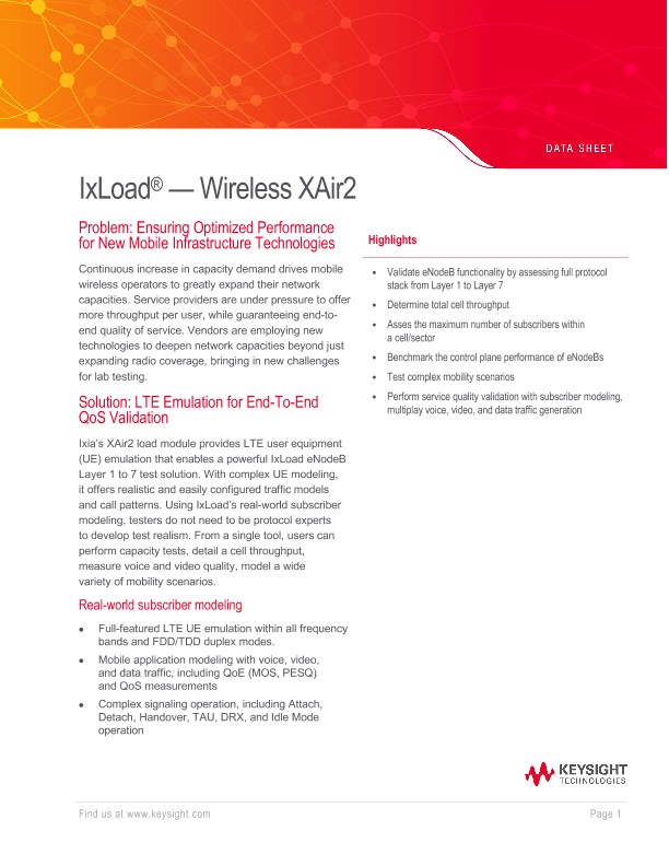 Ixloader Software IxLoad - Wireless XAir2 PDF Asset Page | Keysight