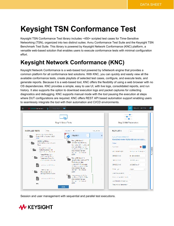 Keysight TSN Conformance Test Coverage Document