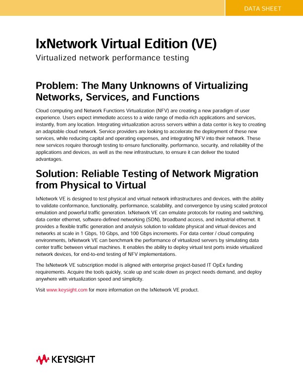 IxNetwork Virtual Edition (VE)