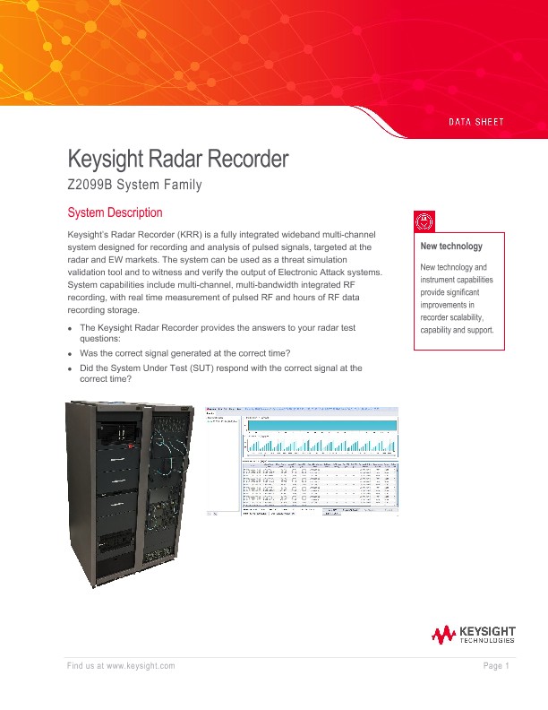 Keysight Radar Recorder Z2099B System Family