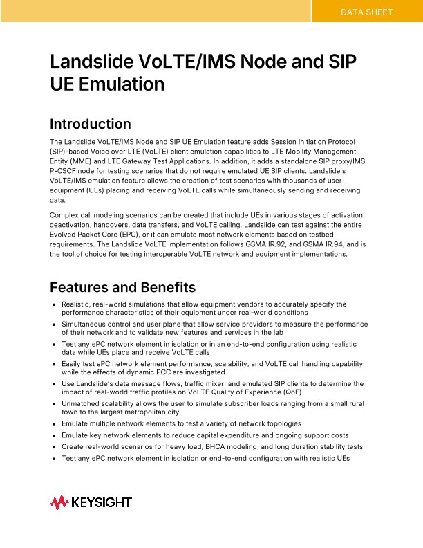 Landslide VoLTE/IMS Node and SIP UE Emulation