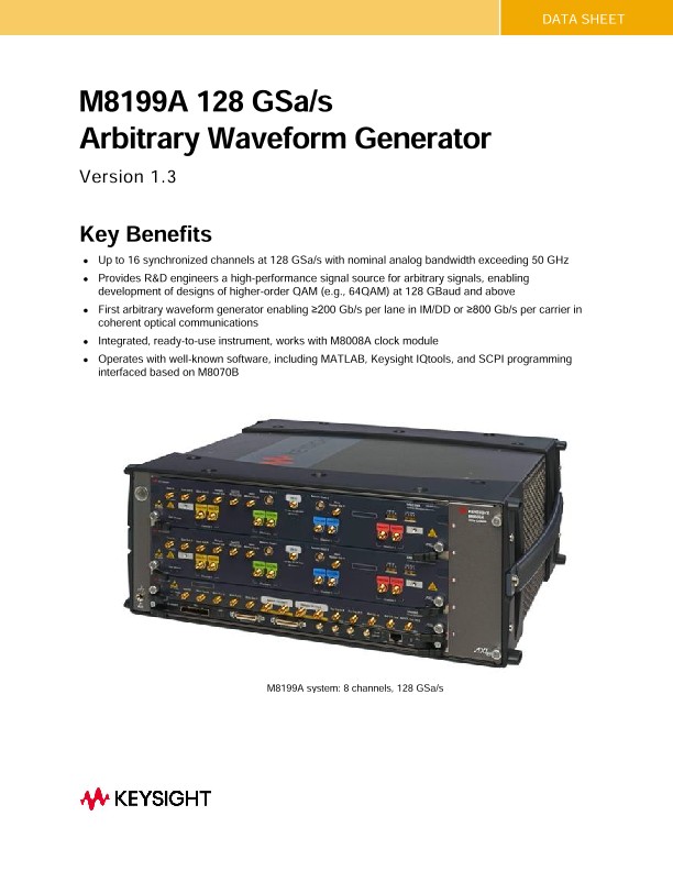 M8199A 128 GSa/s Arbitrary Waveform Generator