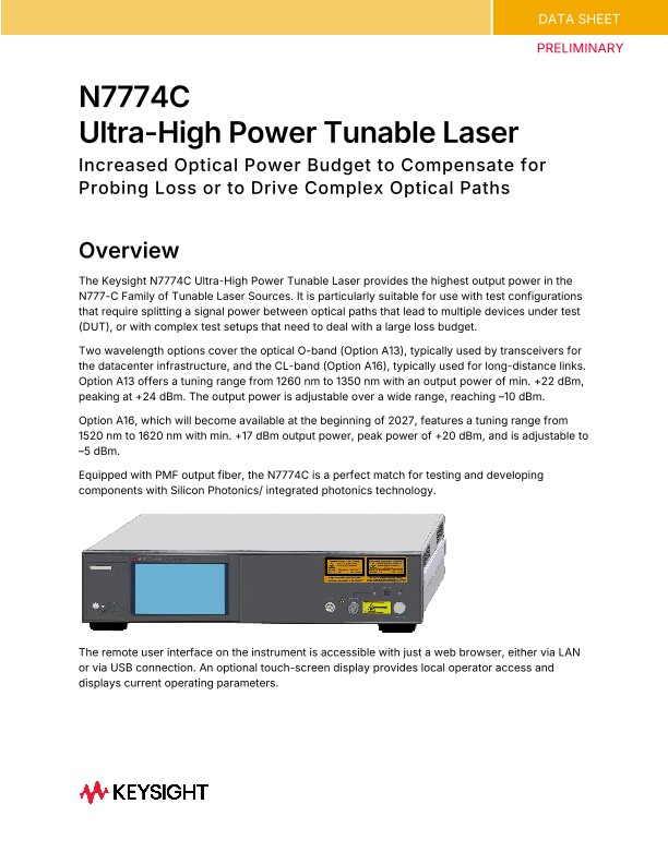 N7774C Ultra-High Power Tunable Laser