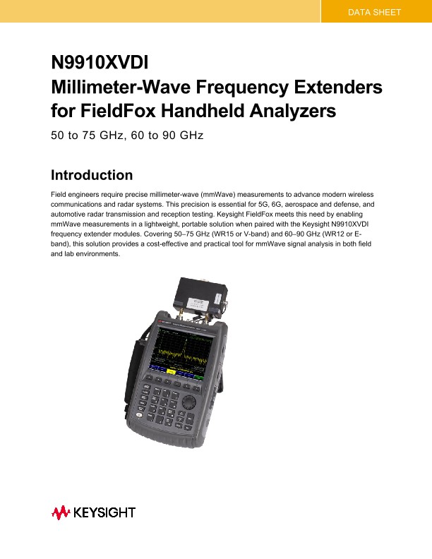 N9910XVDI Millimeter-Wave Frequency Extenders for FieldFox Handheld Analyzers